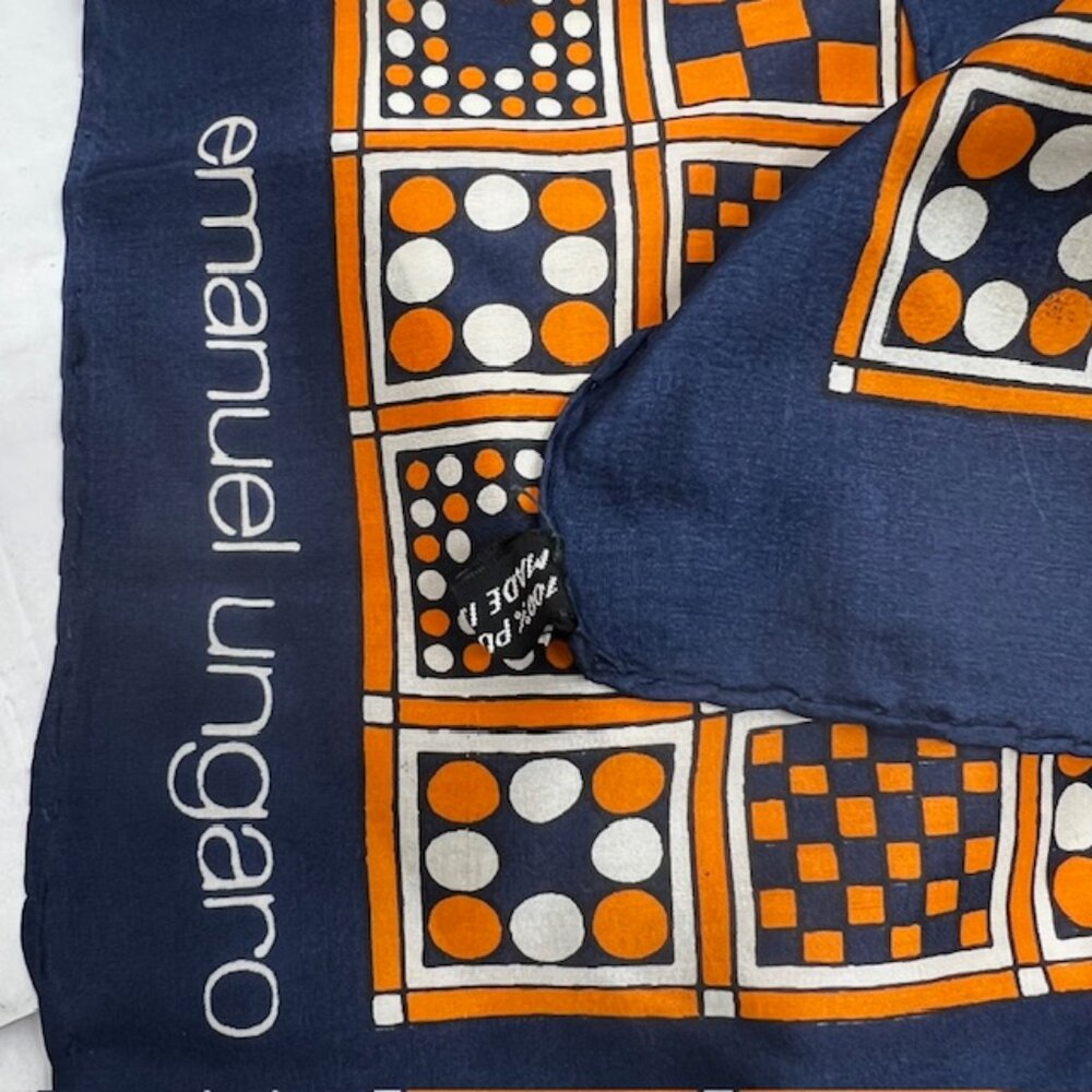 (2) Emanuel Ungaro Paris Scarfs 100% Silk 27" Green stripe Blue Orange Dot (27 - Picture 7 of 16